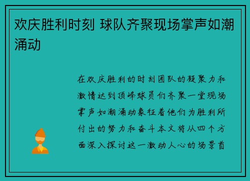 欢庆胜利时刻 球队齐聚现场掌声如潮涌动